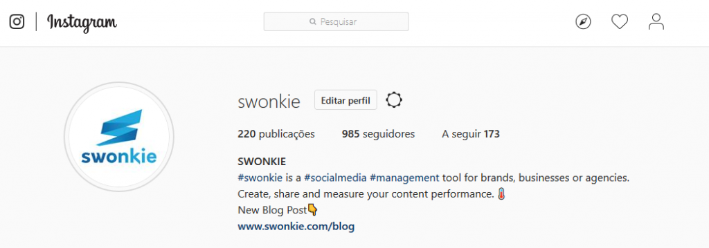 BIO do Instagram do Swonkie